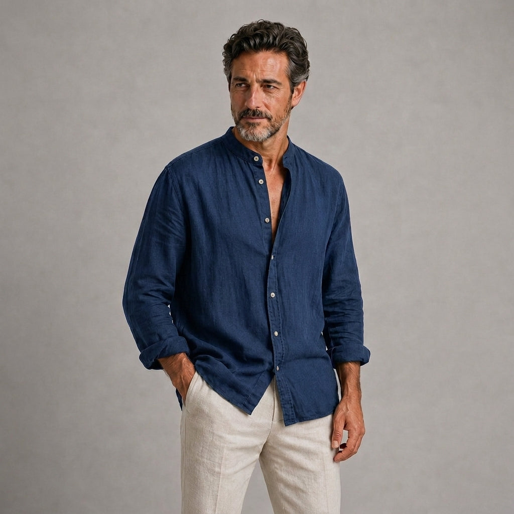 Álvaro | Camisa ligera de lino con cuello mao