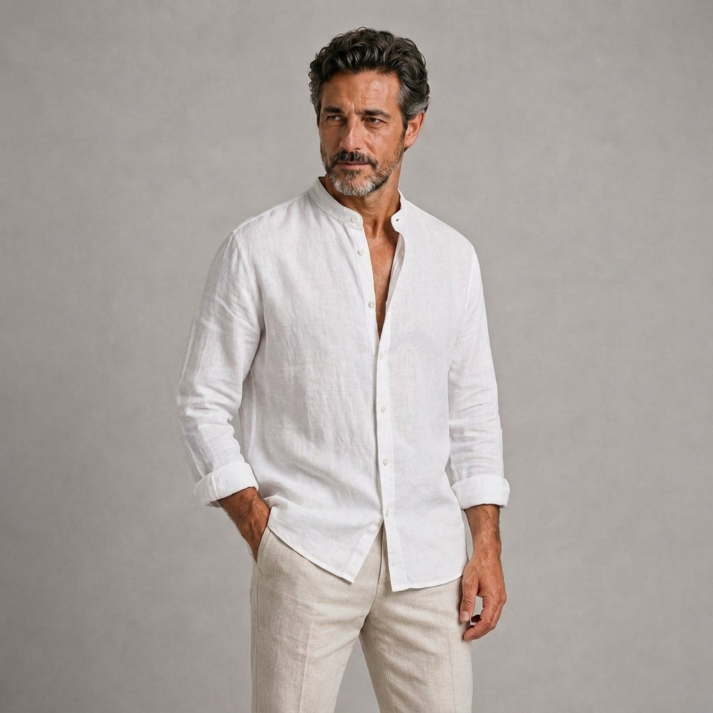 Álvaro | Camisa ligera de lino con cuello mao