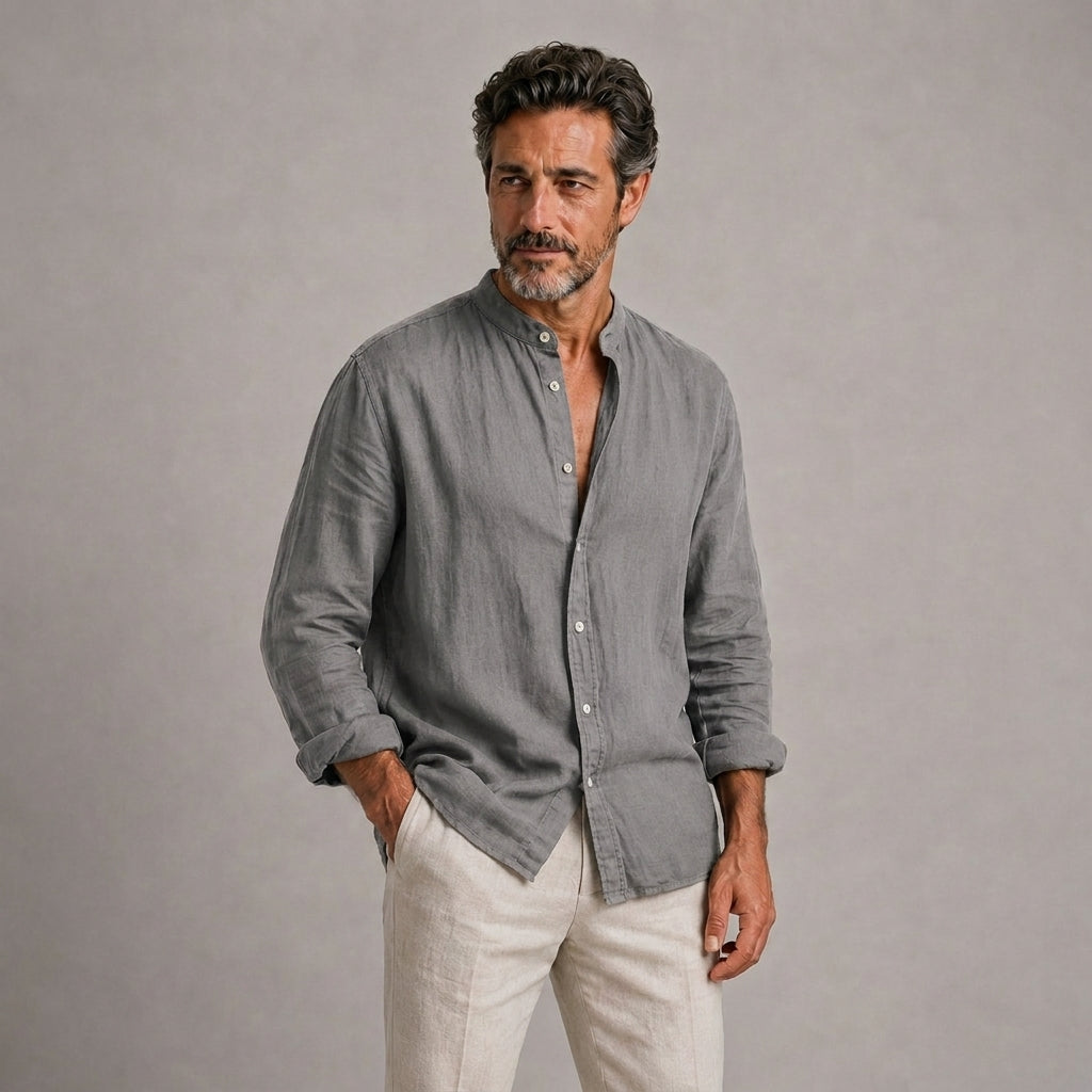 Álvaro | Camisa ligera de lino con cuello mao