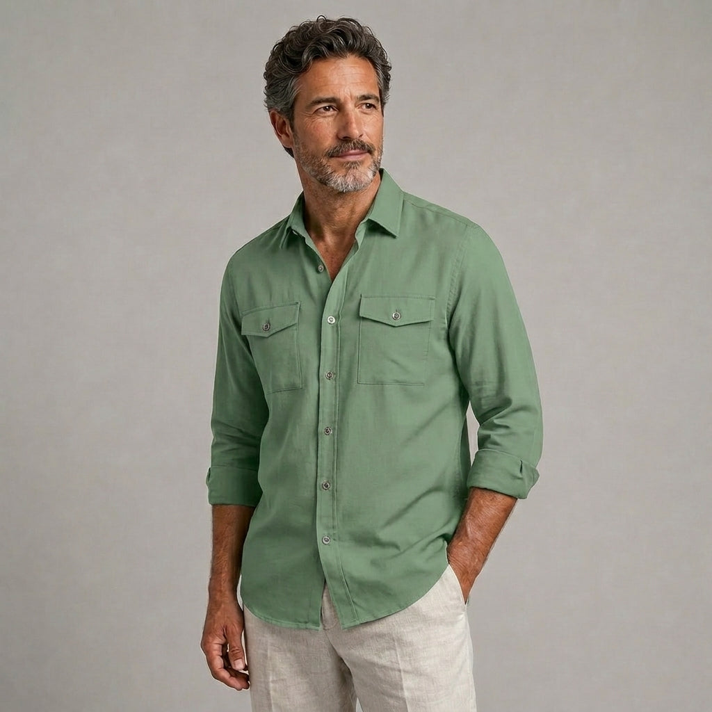 Adrián | Camisa casual de manga larga con doble bolsillo
