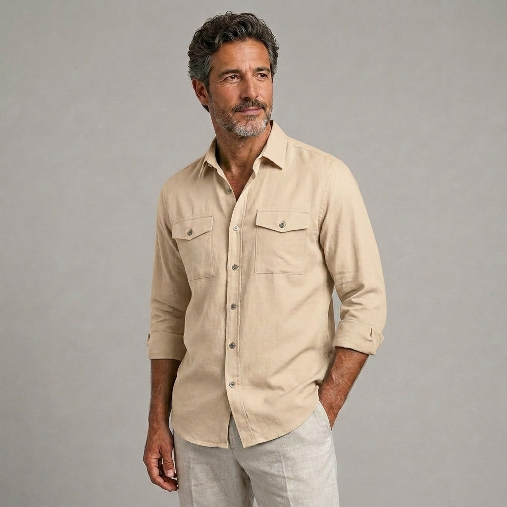 Adrián | Camisa casual de manga larga con doble bolsillo